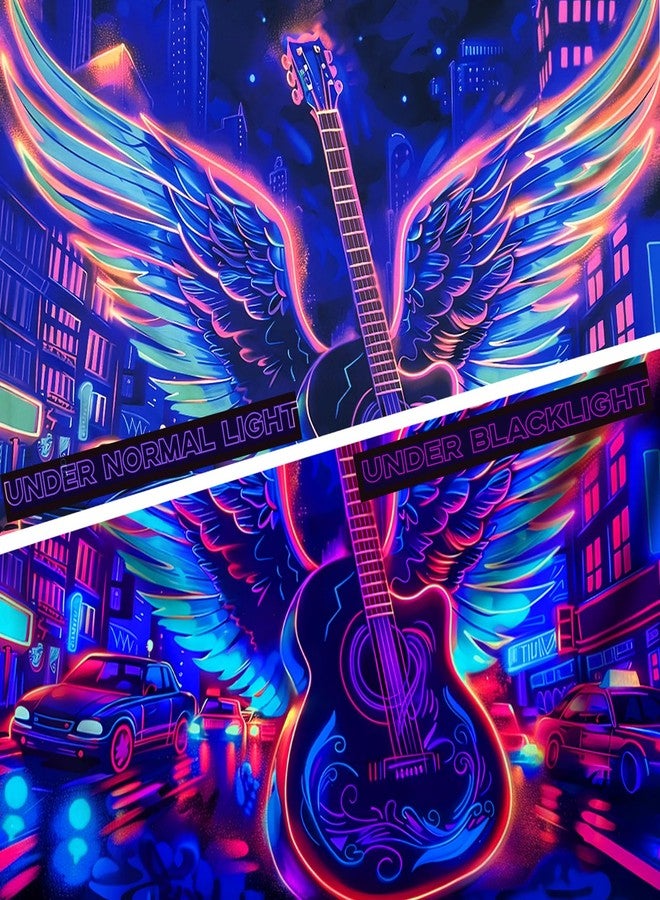 TUGCAY Blacklight Guitar Wing Tapestry UV Reactive Rock Music Tapestry Punk City Car Building Street Wall Hanging Tapestries for Bedroom Dorm Living Room Decor 50" X 60" - Image 5